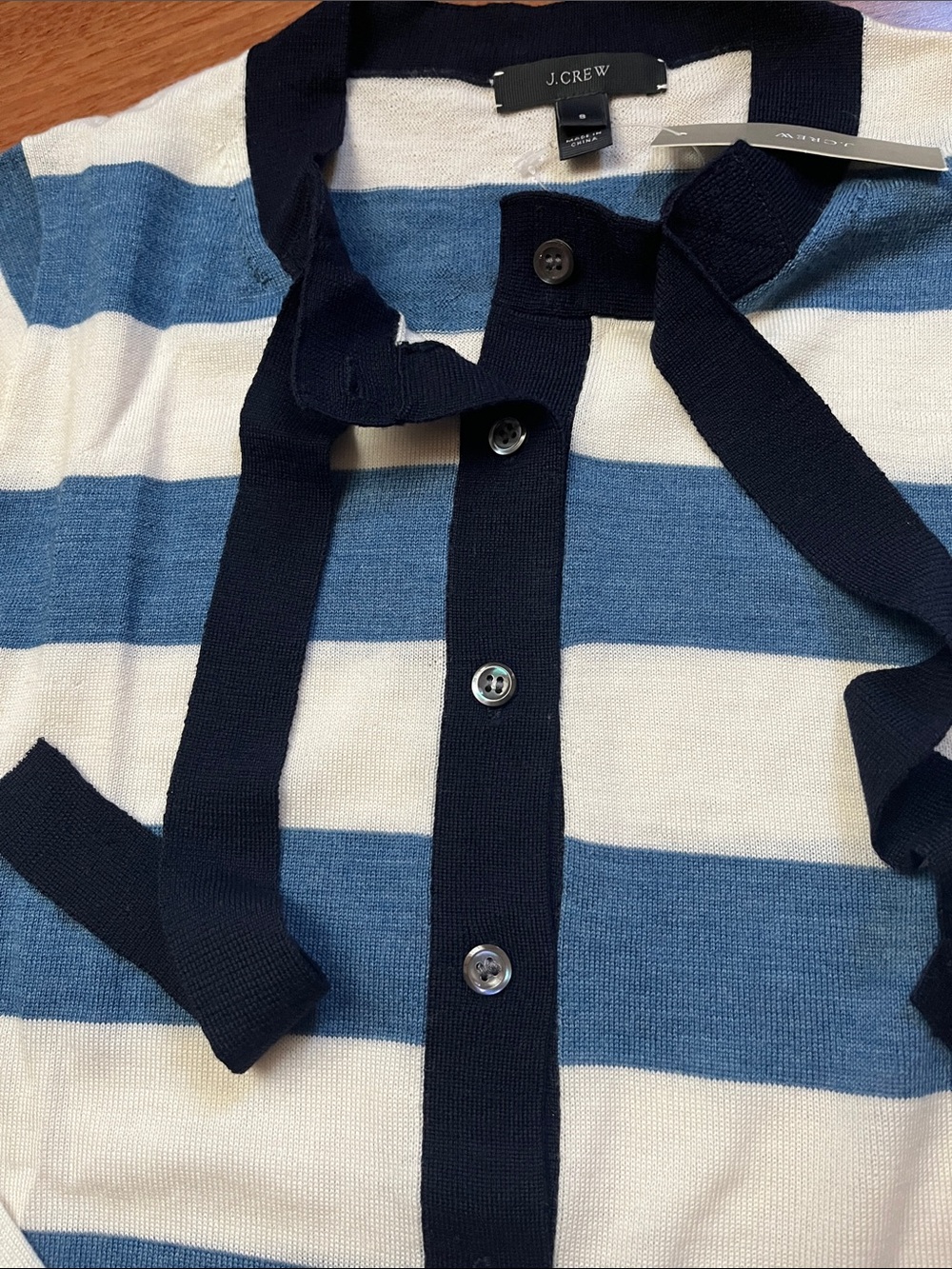 NWT J. Crew Striped Merino Bow Tie Cardigan - Picture 3 of 6